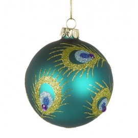 Teal Glass Peacock Style Design Bauble